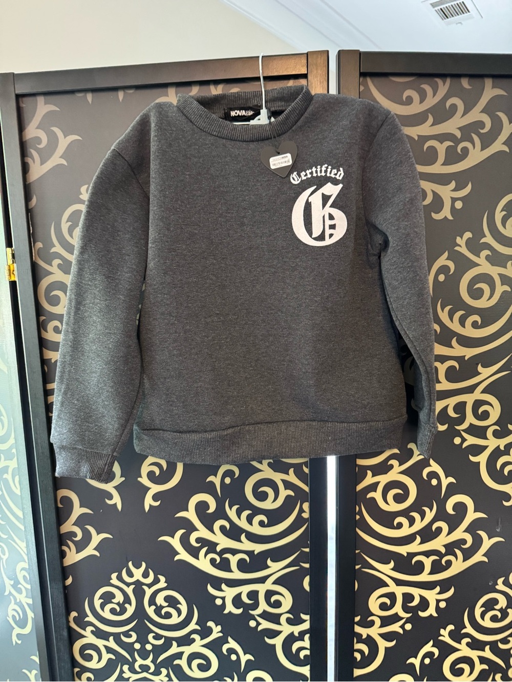 Fashion Nova Kids Charcoal Gray 'Certified G' Crewneck Sweatshirt